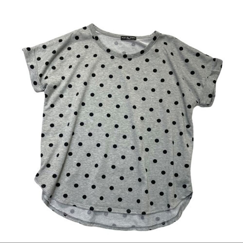 Kim & Cami Women’s XL Gray Black Polka Dot Tee Hi Low Hem Short Sleeve Top